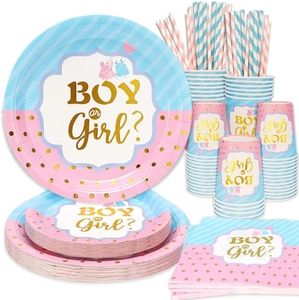 Baby Gender Reveal Party decorations Boy  Girl Paper Plates Napkins Cups Straws